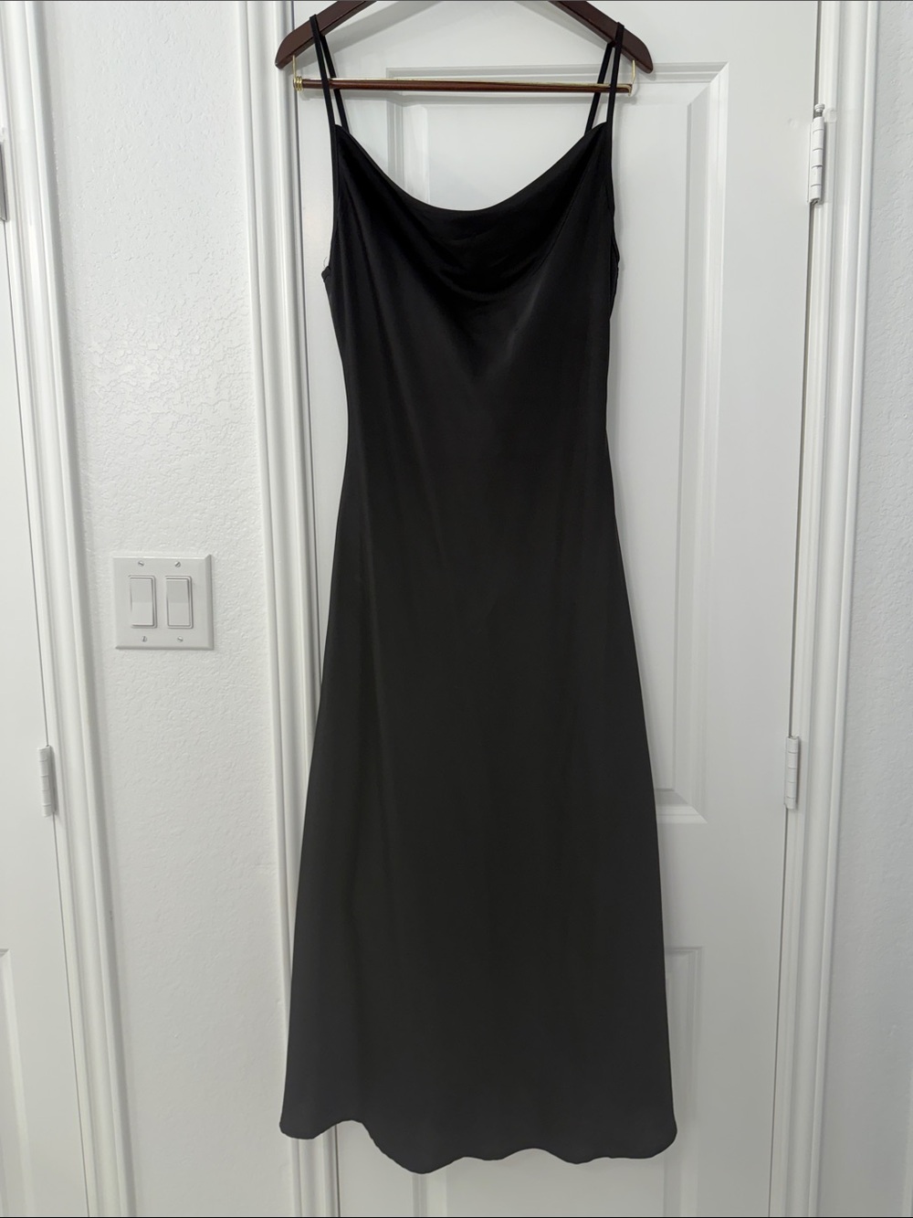 Black Slip Midi Dress with Cowl Neck